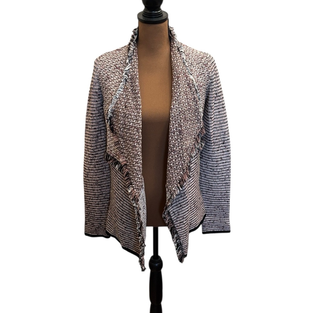 White House Black Taupe Market Waterfall Stretch Fringe Cardigan Size XS
